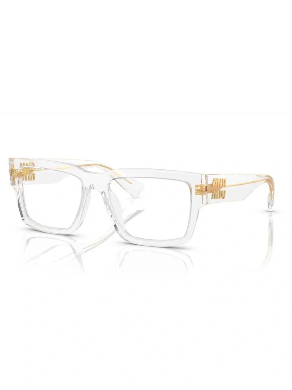 Miu Miu Transparent Clear Square Frame Glasses with Gold Logo Hardware
